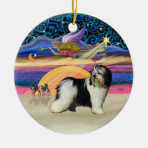 Weihnachtsstern - Polnischer Lowland Sheepdog (BW) Keramikornament