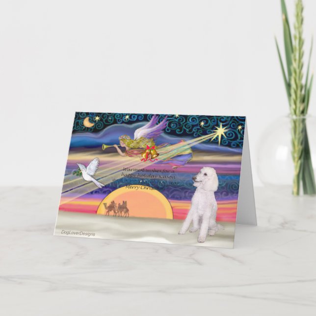 Weihnachtsstern - Poodle (weiß Standard) - Feiertagskarte (Vorderseite)
