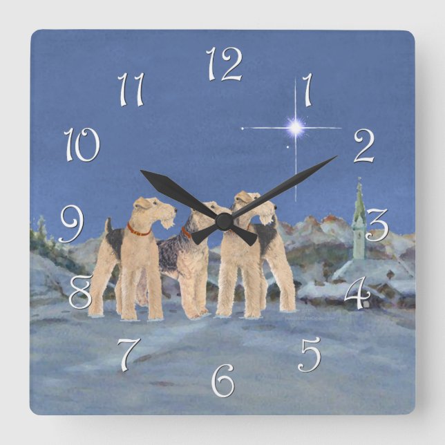 Weihnachtsstern Quadratische Wanduhr (Vorderseite)