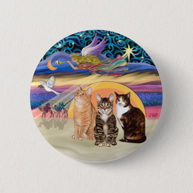 Weihnachtsstern (R) - Drei Katzen (AmSH) Button (Vorderseite)