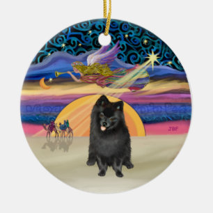 Weihnachtsstern - Schwarzer Pomeranian Keramik Ornament