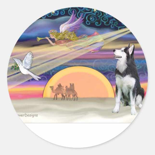 Weihnachtsstern - Sibirischer Husky 1 Runder Aufkleber (Vorderseite)