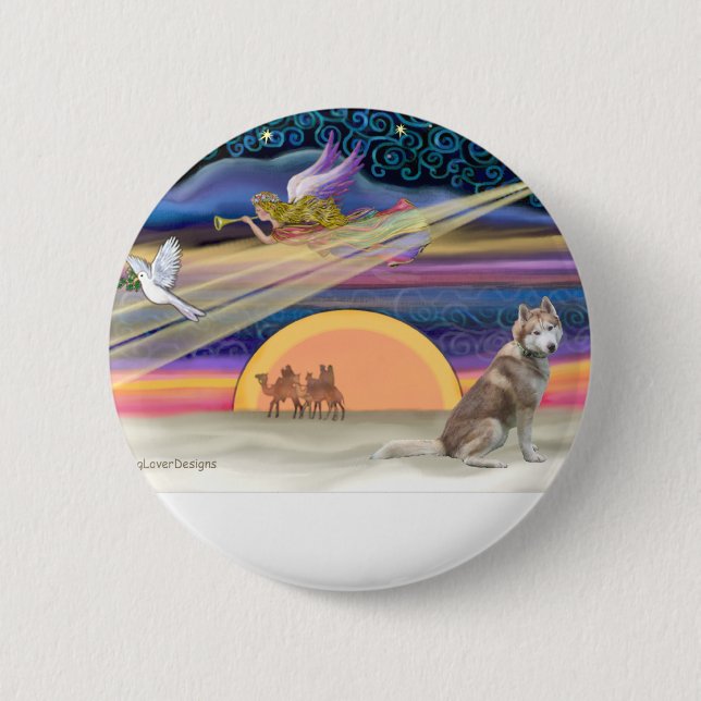 Weihnachtsstern - Sibirischer Husky (rot 2) Button (Vorderseite)
