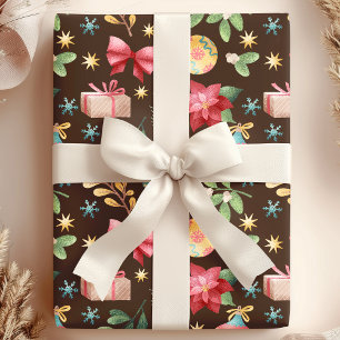 Weihnachtsstern und Mistelzweig Wasserfarben Weihn Geschenkpapier