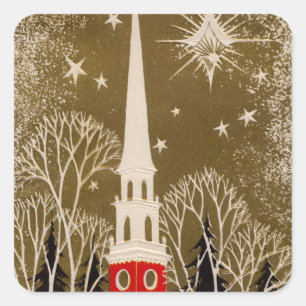 Weihnachtsstern und Steeple auf Gold Quadratischer Aufkleber