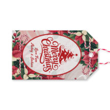 Weihnachtsstern und Zuckerstangen-Geschenkanhänger