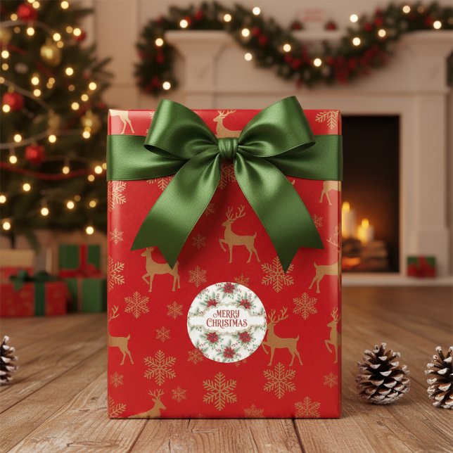 Weihnachtsstern Weihnachten - Elegante Festtagsblu Runder Aufkleber (Poinsettia Christmas - Elegant Holiday Floral Sticker
)