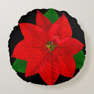 Weihnachtssterne auf Schwarz Rundes Kissen