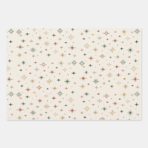 Weihnachtssterne & Glitzer-Muster Geschenkpapier Set