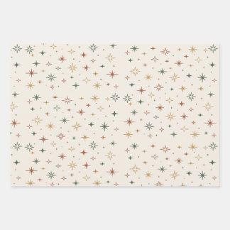 Weihnachtssterne & Glitzer-Muster Geschenkpapier Set