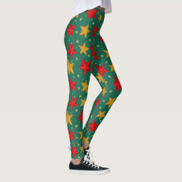 Weihnachtssterne mit Rot- und Goldstern Leggings