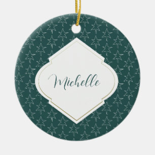 Weihnachtssterne Muster monogrammierte Kiefergrün Keramik Ornament