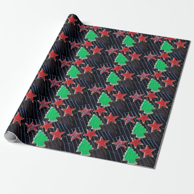 Weihnachtssterne und Baumkekse Geschenkpapier (Ungerollt)