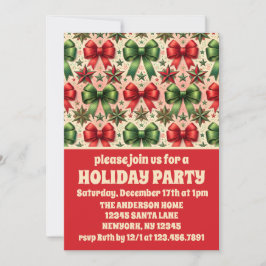 Weihnachtssterne und Bows Feiertag Party Einladung