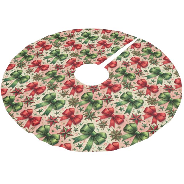 Weihnachtssterne und Bows Muster Polyester Weihnachtsbaumdecke (Schrägansicht)