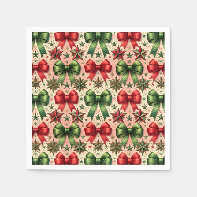 Weihnachtssterne und Bows Muster Serviette (Vorderseite)