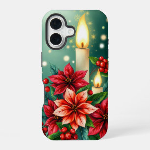 Weihnachtssterne und leuchtende Stechpalmenbeeren iPhone 16 Hülle
