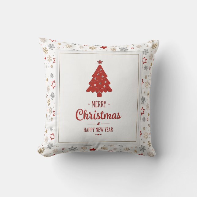 Weihnachtssterne und Schneeflocken Muster Kissen (Vorderseite)