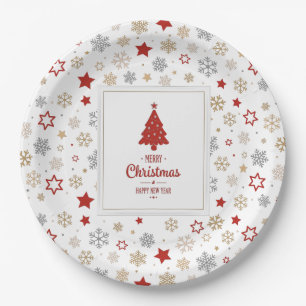 Weihnachtssterne und Schneeflocken Muster Pappteller