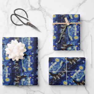 Weihnachtssternennacht Van Gogh Katzenliebhaber Geschenkpapier Set