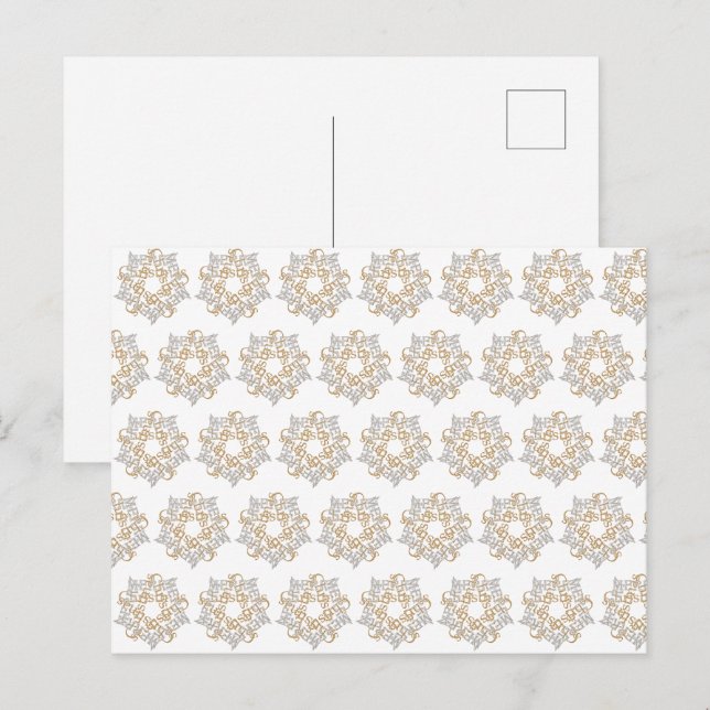 Weihnachtssternmuster Gold Silberne Kalligrafie Ku Postkarte (Vorne/Hinten)