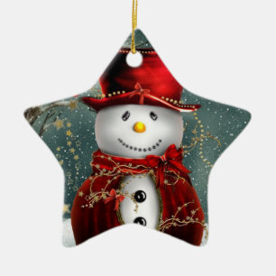 Weihnachtssternschmuck/Schneemann Keramikornament