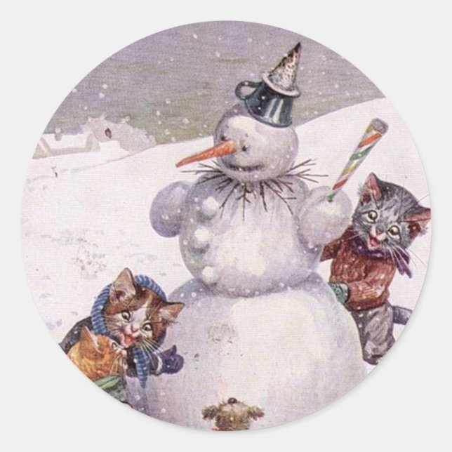 Weihnachtssticker, Arthur Thiele Cats Runder Aufkleber (Vorderseite)