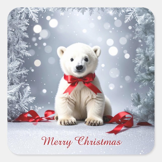 Weihnachtssticker Eisbär Quadratischer Aufkleber (Vorderseite)