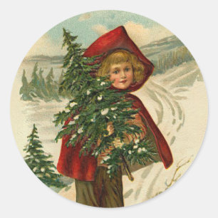 Weihnachtssticker im viktorianischen Stil Runder Aufkleber