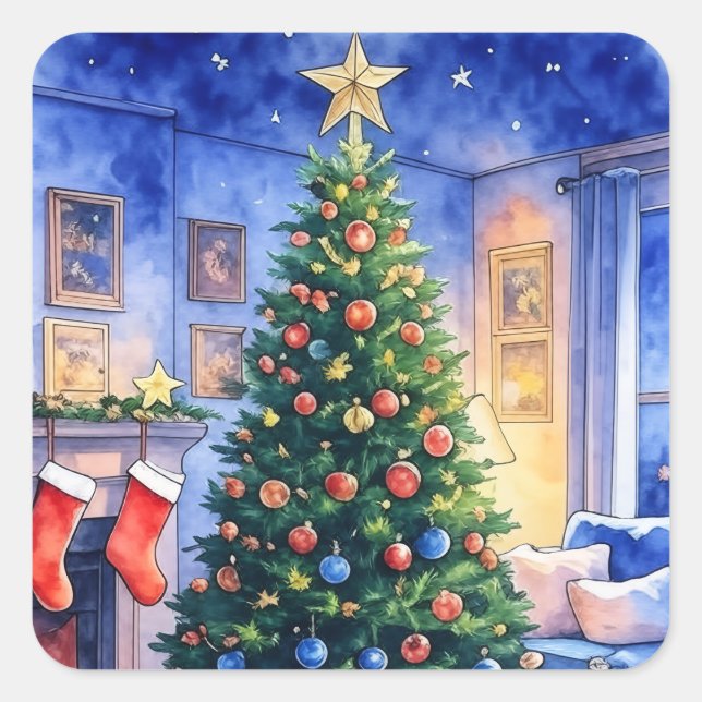 Weihnachtssticker Quadratischer Aufkleber (Vorderseite)