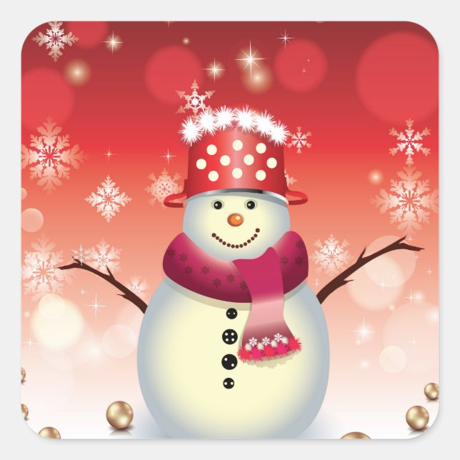 Weihnachtssticker-Snowman Quadratischer Aufkleber (Vorderseite)