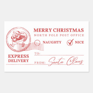 Weihnachtsstickers von Santa Claus in Weiß und Rot Rechteckiger Aufkleber