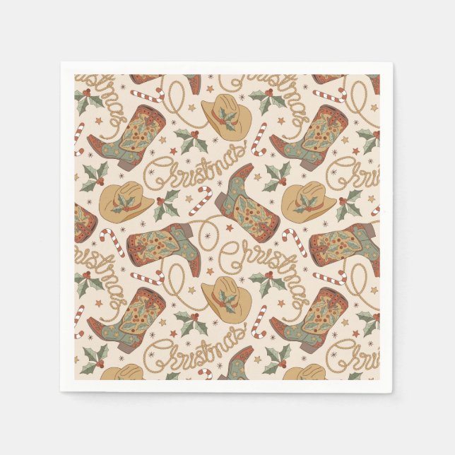 Weihnachtsstiefel und Hatter-Muster im Western Serviette (Vorderseite)