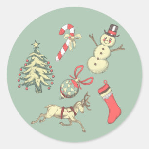Weihnachtsstil im Vintage-Look Runder Aufkleber