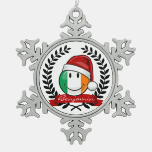 Weihnachtsstil: irische Flagge lächeln Schneeflocken Zinn-Ornament