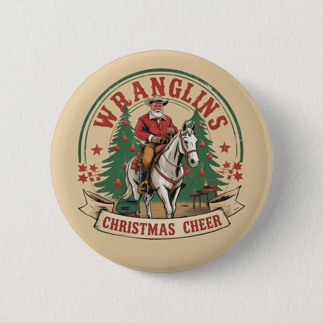 Weihnachtsstimmung Cowboy Santa Pferd Reiten Button (Vorderseite)