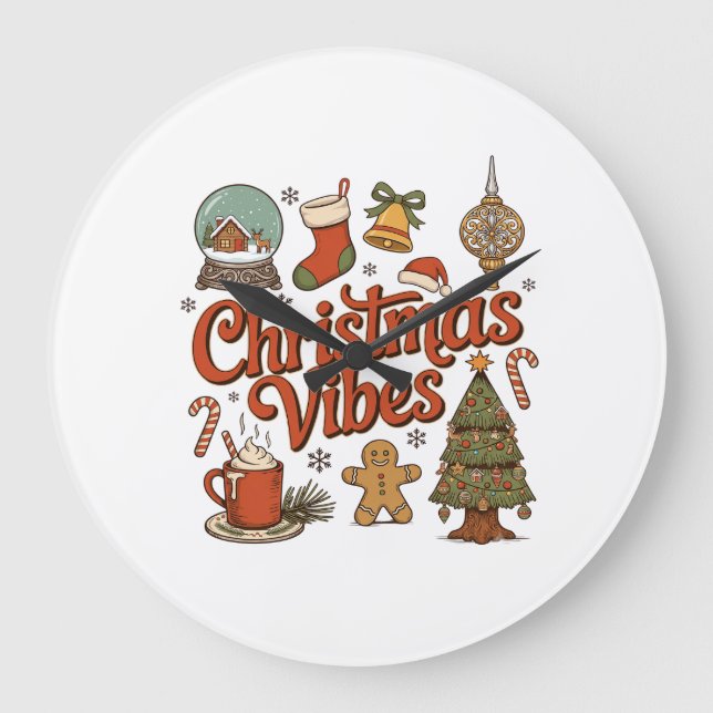 Weihnachtsstimmung Schneekugel Lebkuchenmann Baum Große Wanduhr (Vorderseite)