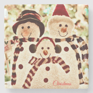 Weihnachtsstimmung Schneemann-Feier Steinuntersetzer