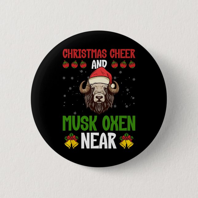 Weihnachtsstimmung und Moschusochsen in der Nähe - Button (Vorderseite)