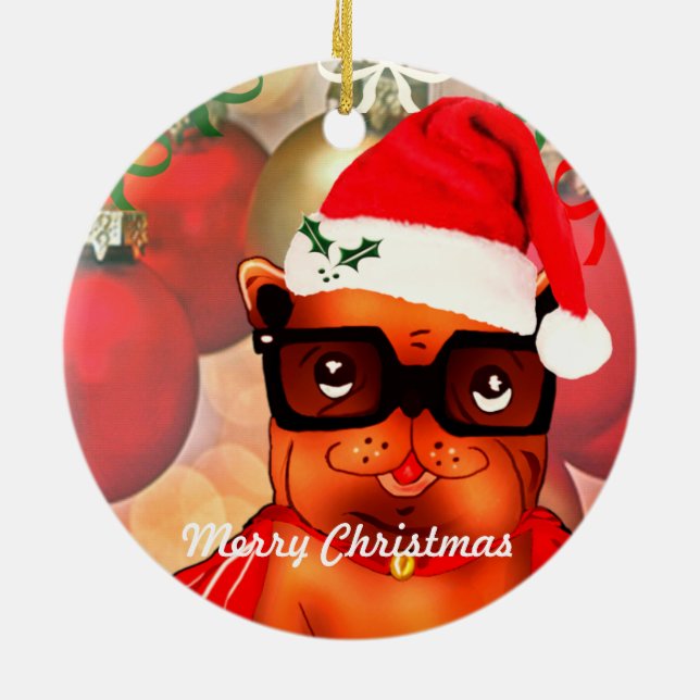 Weihnachtsstipendiat auf Weihnachtskugel-Hintergru Keramikornament (Hinten)