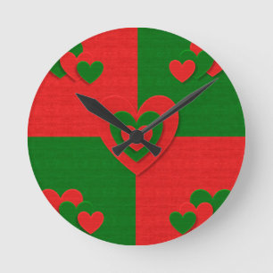WeihnachtsStoffherzen Liebe rot Runde Wanduhr
