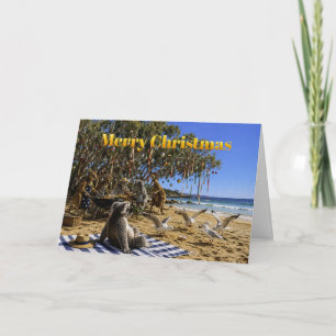 Weihnachtsstrand-Barbecue mit Kängurus und Koalas Feiertagskarte