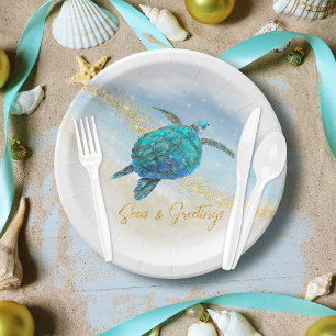 Weihnachtsstrand Meeresschildkröte Meere und Grüße Pappteller