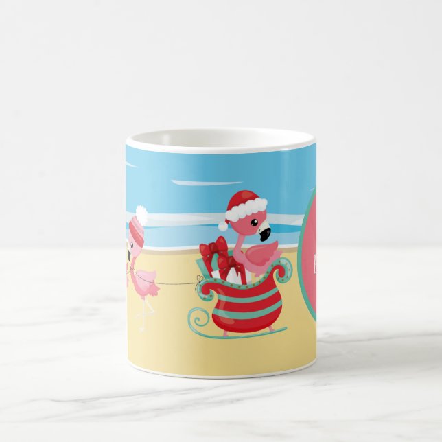 Weihnachtsstrand Rosa Flamingo Kaffeetasse (Mittel)