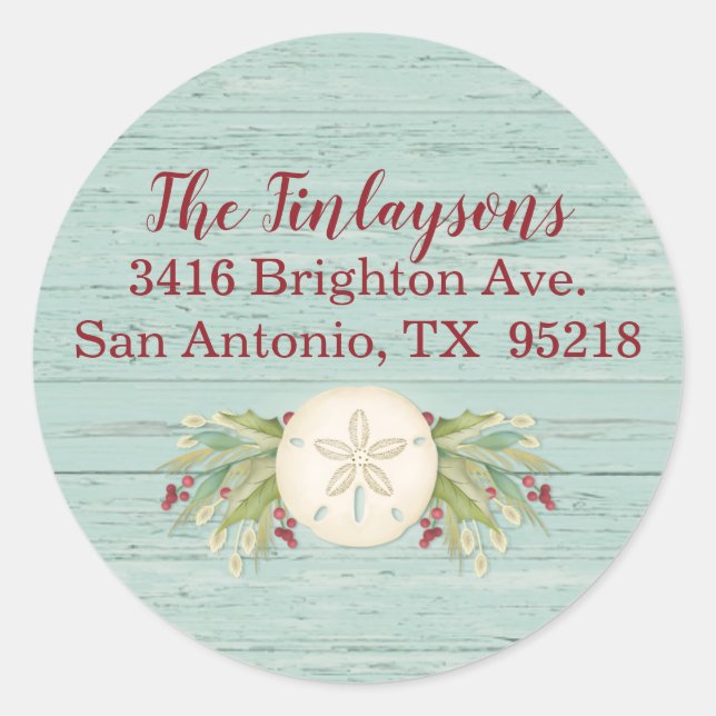 Weihnachtsstrand-Rücksendeadresse Runder Aufkleber (Vorderseite)