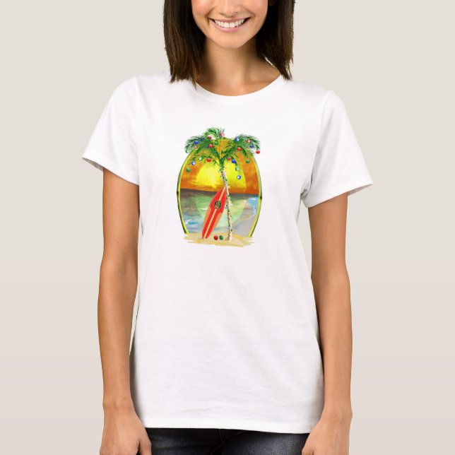 Weihnachtsstrand-Sonnenuntergang T-Shirt (Vorderseite)