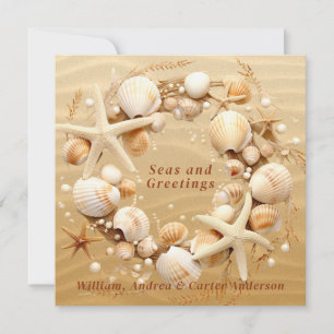Weihnachtsstrand Tropische Muscheln Seestern Feiertagskarte