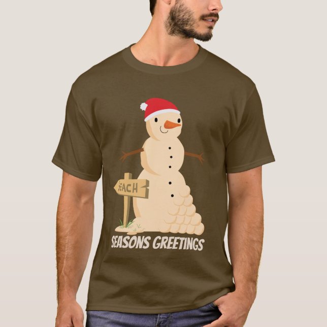 Weihnachtsstrand und Schneemann T-Shirt (Vorderseite)