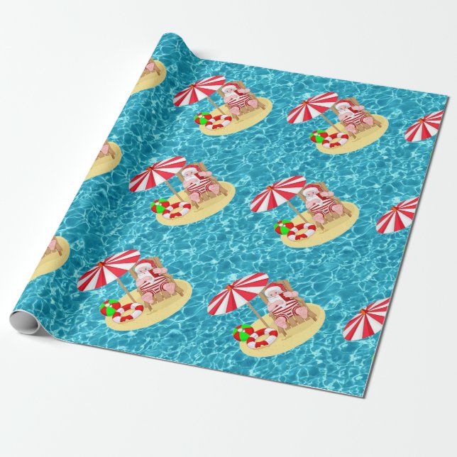 weihnachtsstrand weihnachtsmann geschenkpapier (Ungerollt)