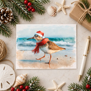 Weihnachtsstrandläufer am Strand Postkarte